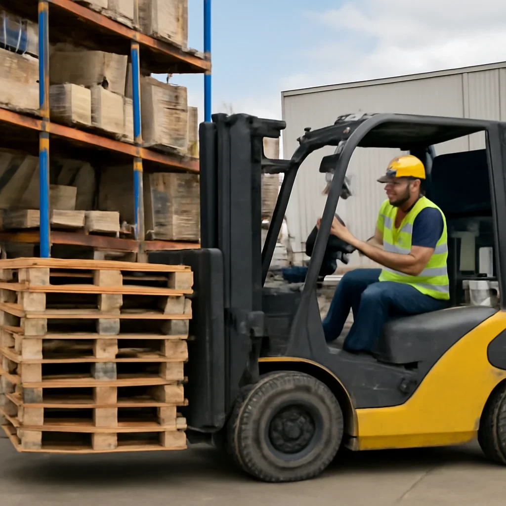 Warehouse and material handling scene related to benefits of used forklift rental