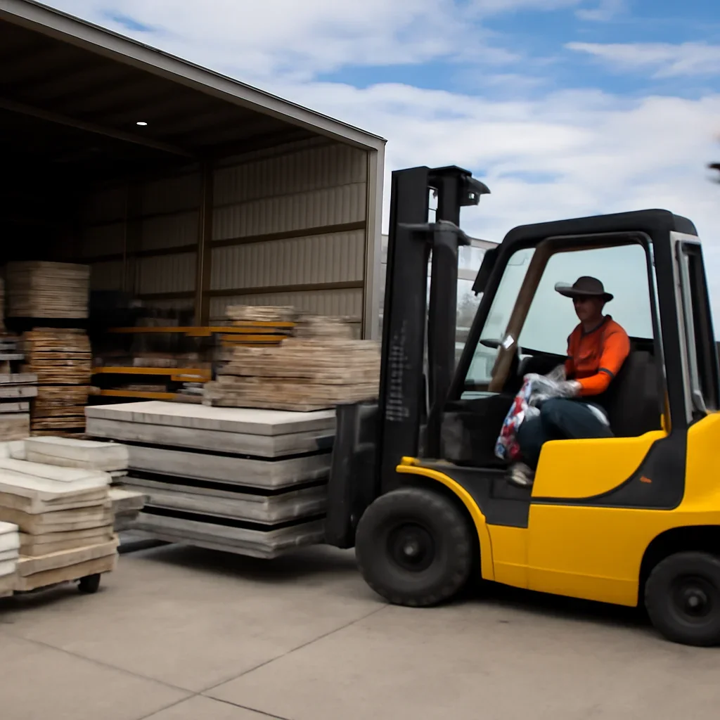 Warehouse and material handling scene related to brisbane forklift hire for construction projects