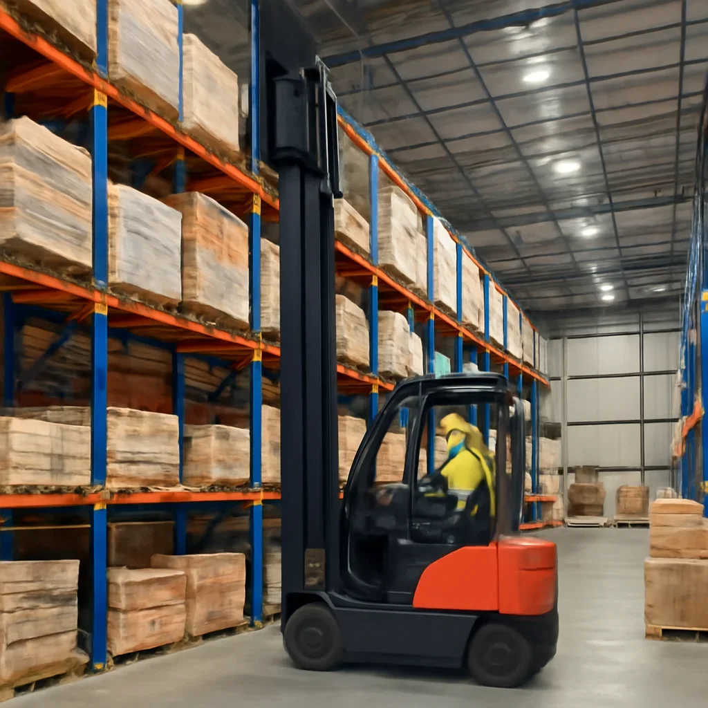 Warehouse and material handling scene related to choosing a high-reach forklift for racking