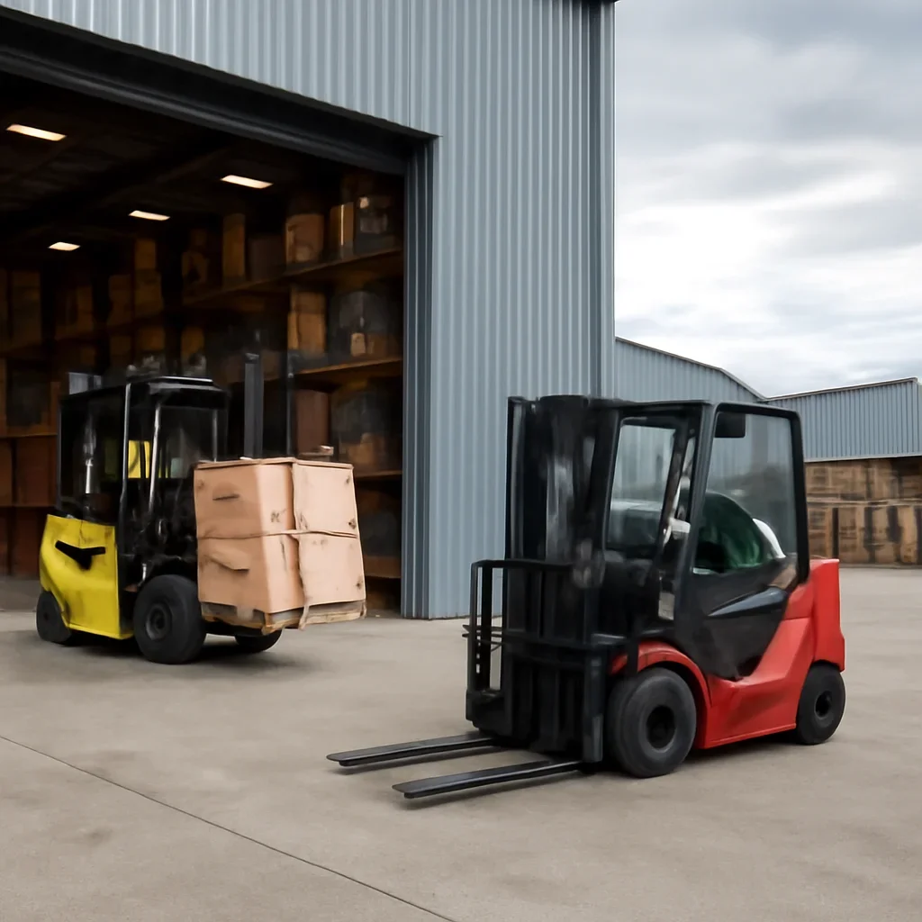 Warehouse and material handling scene related to indoor vs outdoor forklift rental