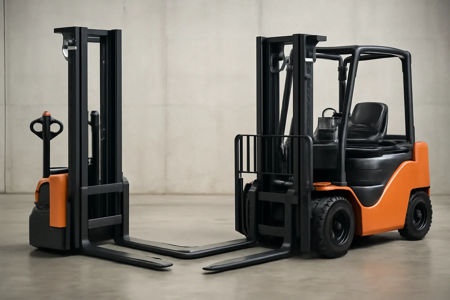 Side-by-side equipment comparison for Walkie Stacker vs Forklift
