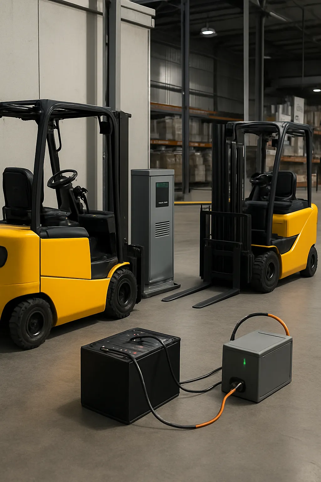 Electric forklifts charging with lead-acid and lithium-ion battery systems