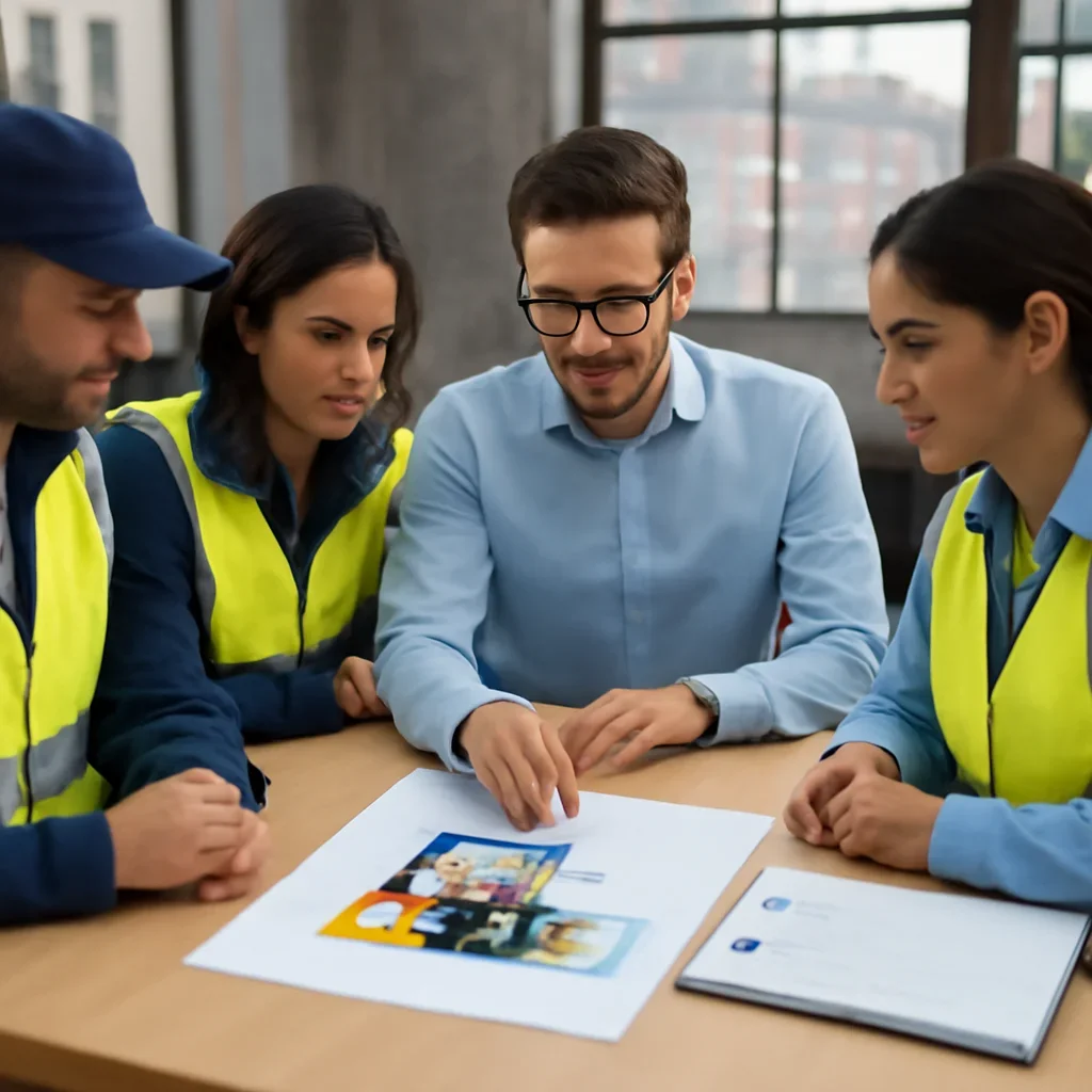 Material handling team reviewing a forklift rental requirement