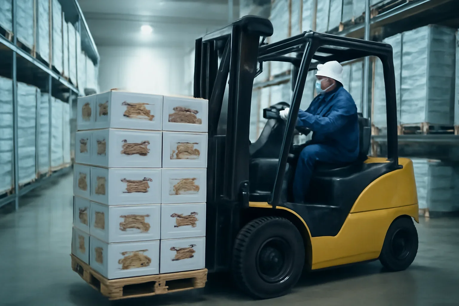Forklift and material handling work in cold storage and food