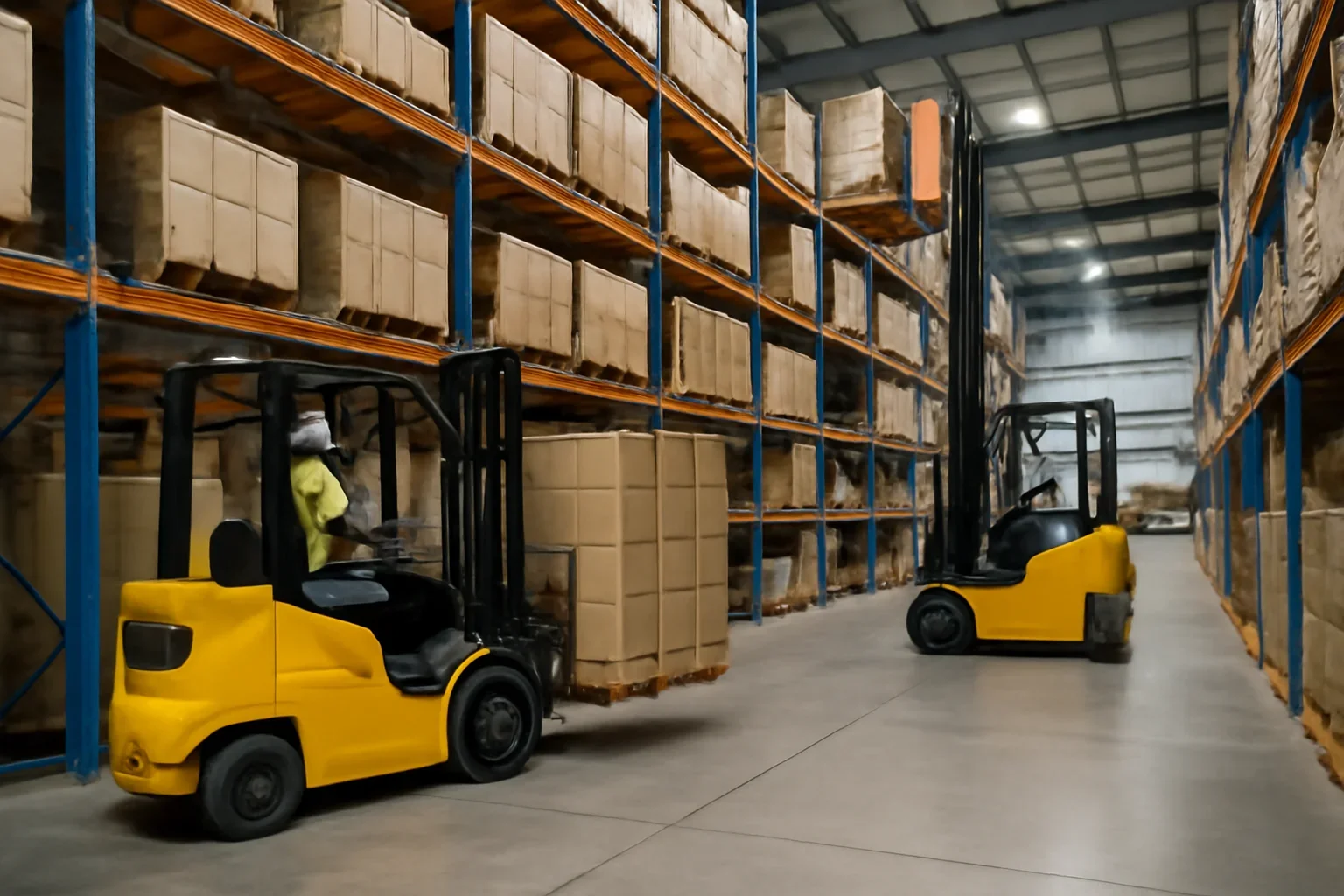 Warehouse Racking workflow with forklifts and attachments