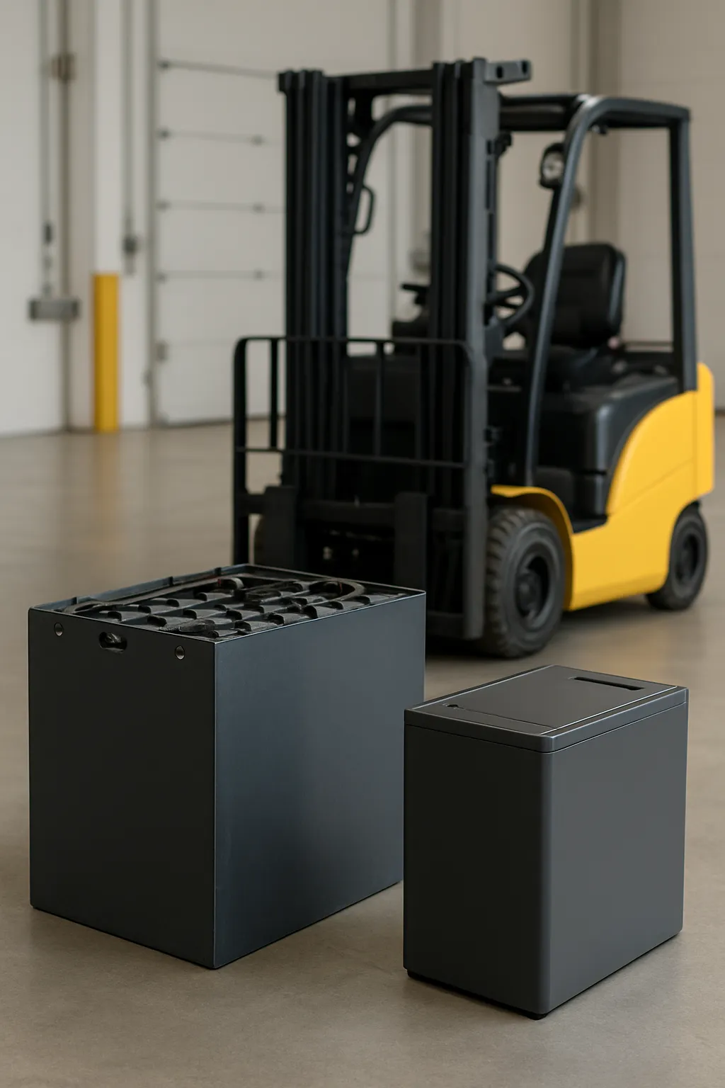 Lead-acid and lithium-ion batteries for electric warehouse forklifts